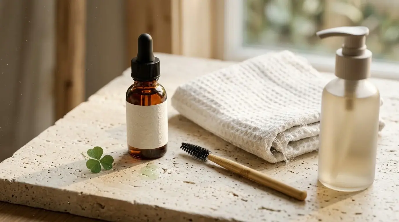 Brow oil, spoolie and gentle cleanser for laminated-brow aftercare