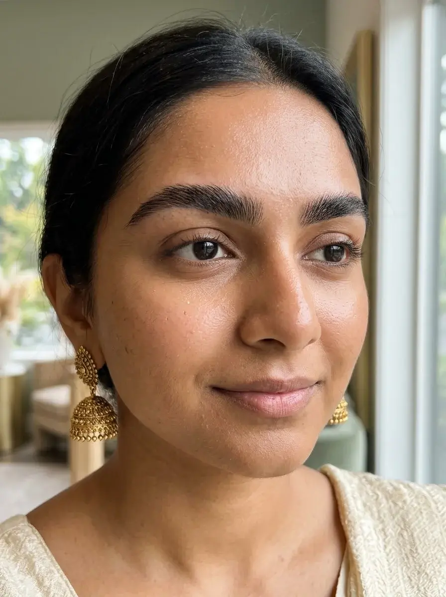 Thick, dark brows laminated into a soft, full shape