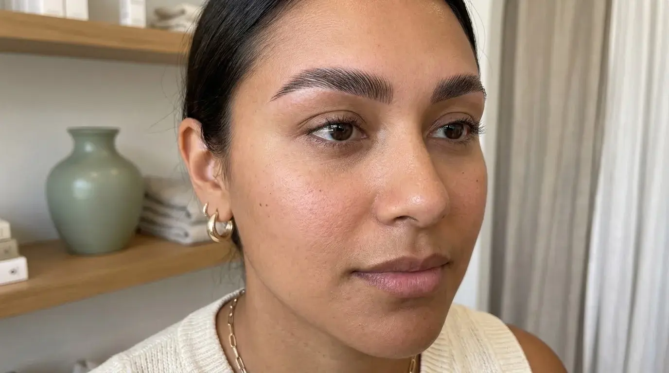 HD brow lamination result with defined shape and soft feathered front