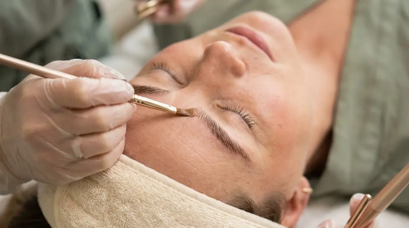 Brow tint applied with a fine brush